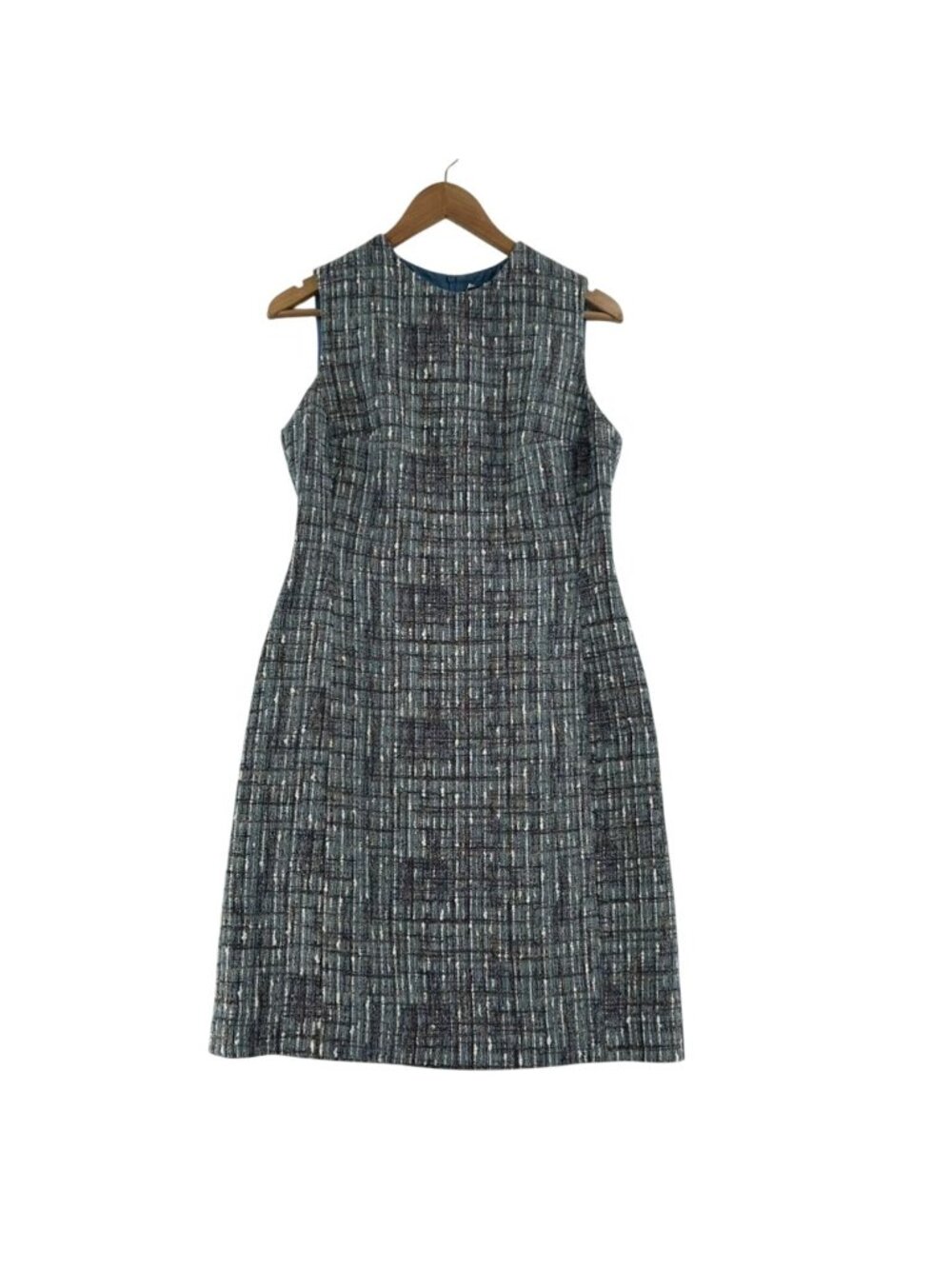 Jennifer Tattanelli Casini Dress Women Size 44 US 8 Blue Tweed Sheath Sleeveless